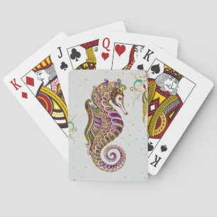 Baraja De Cartas Purpurina de caballitos de mar con arco iris de ve