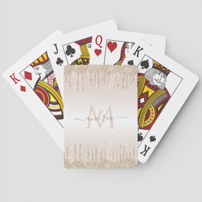Baraja De Cartas Purpurina de champagne Dripping & Girly Moda Monog (Reverso)