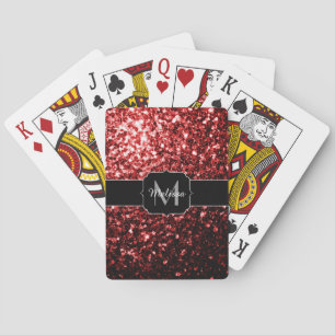 Baraja De Cartas Purpurina de imitación rojo oscuro enciende glamou