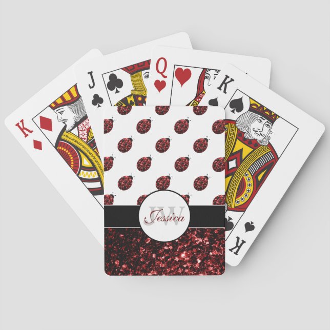 Baraja De Cartas Purpurina de imitación rojo oscuro rompe Monograma (Reverso)
