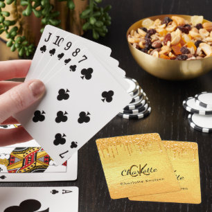 Baraja De Cartas Purpurina de oro gotea monograma brillante elegant