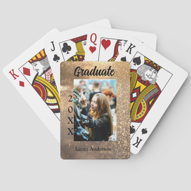 Baraja De Cartas Purpurina de oro graduación de foto añadir texto d (Reverso)