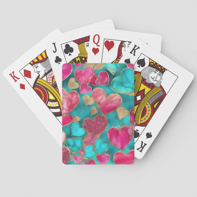 Baraja De Cartas Purpurina de oro rosa lindo Valentine Love Hearts (Reverso)