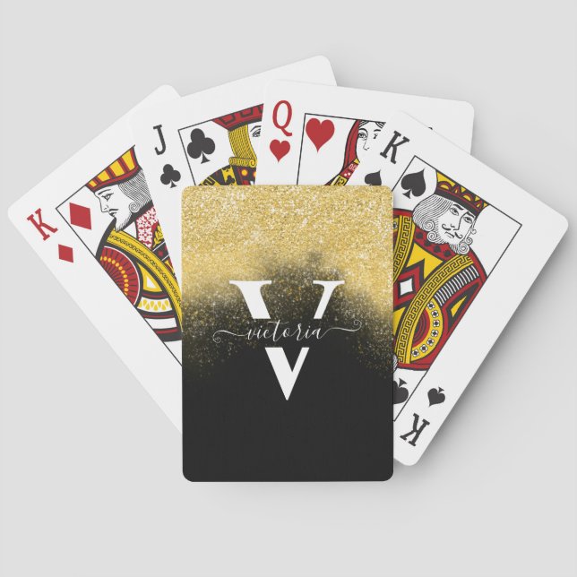 Baraja De Cartas Purpurina de oro Sparkle Elegante Monograma Person (Reverso)