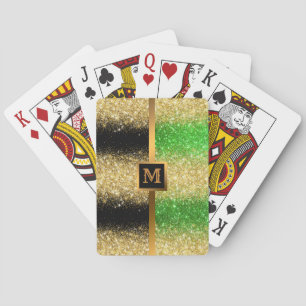 Baraja De Cartas Purpurina de oro verde de lujo
