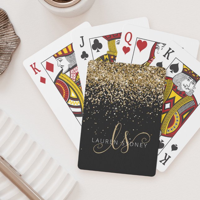 Baraja De Cartas Purpurina dorado Glam Monograma Nombre (Subido por el creador)