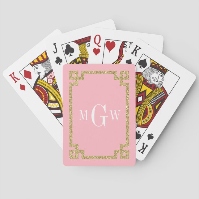 Baraja De Cartas Purpurina dorado rosado Aspecto Griego Modelo De L (Reverso)