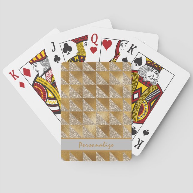 Baraja De Cartas Purpurina elegante dorado plateado personalizado (Reverso)