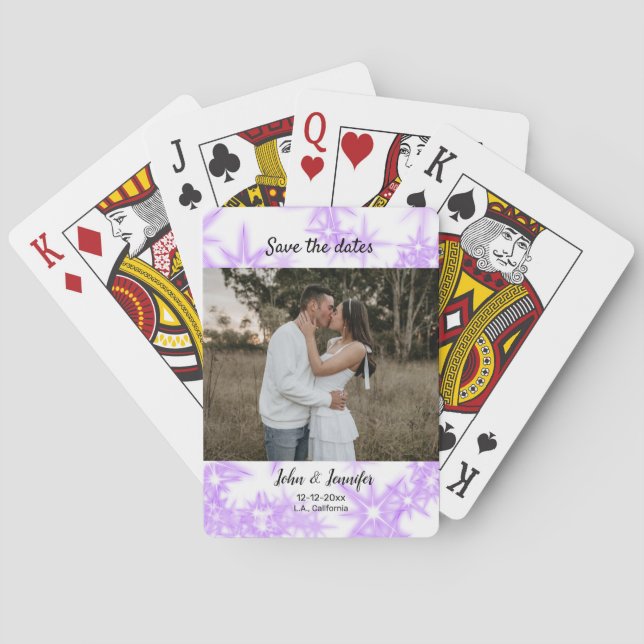 Baraja De Cartas purpurina espumoso agrega tu nombre de foto fecha  (Reverso)
