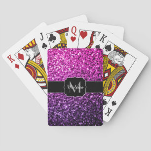 Baraja De Cartas Purpurina falso rosa morado chispas Monograma