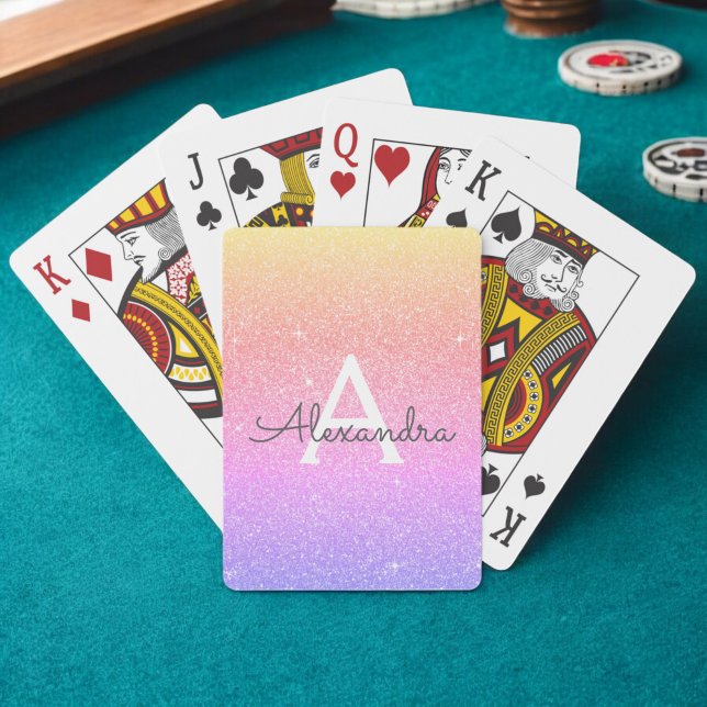 Baraja De Cartas Purpurina morado rosado y monograma espumoso (Subido por el creador)