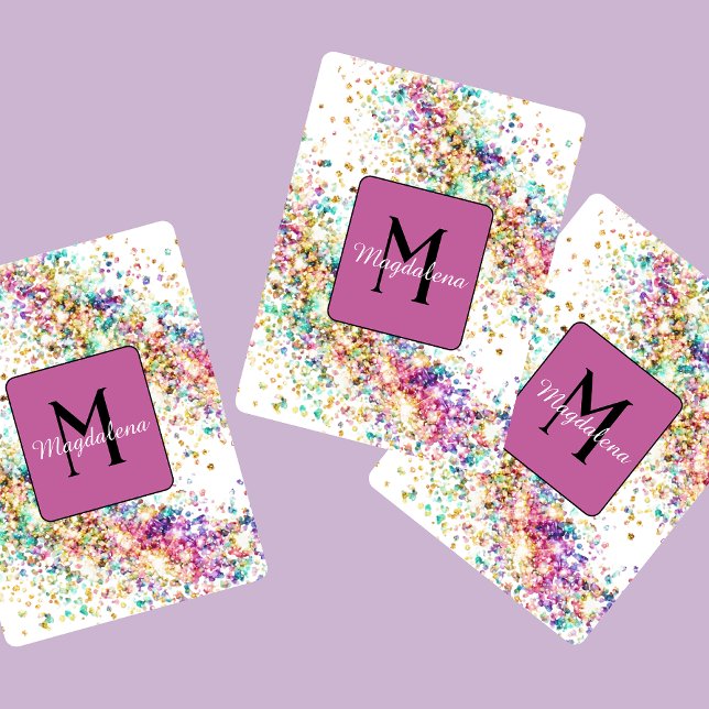 Baraja De Cartas Purpurina Nombre arcoiris Monograma Rosa Girona (Subido por el creador)