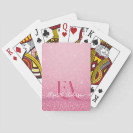 Baraja De Cartas Purpurina rosa - Nombre personalizado e iniciales