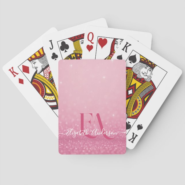 Baraja De Cartas Purpurina rosa - Nombre personalizado e iniciales (Reverso)