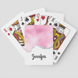 Baraja De Cartas Purpurina Rosa y Plata Faux Borde elegante