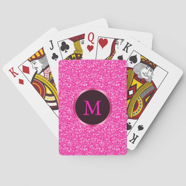 Baraja De Cartas Purpurina rosado caliente monogramado (Reverso)