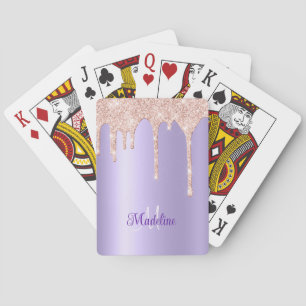 Baraja De Cartas Purpurina rosado goteo en lavanda - Monogramado