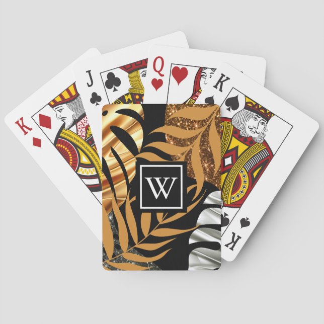 Baraja De Cartas Purpurina Tropical Floral (Reverso)