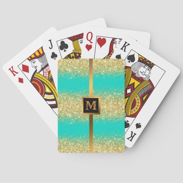 Baraja De Cartas Purpurina Turquoise Gold de lujo (Reverso)