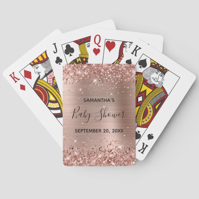Baraja De Cartas Purpurinoso Rosa Gold Baby Shower Favor (Reverso)