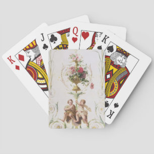Baraja De Cartas Putti en medio de swags de flores y de hojas