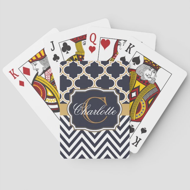 Baraja De Cartas Quatrefoil Chevron Monograma (Reverso)