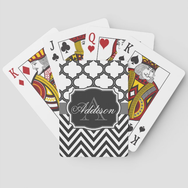 Baraja De Cartas Quatrefoil Chevron Monograma (Reverso)