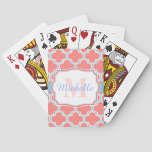 Baraja De Cartas Quatrefoil marroquí rosa y azul