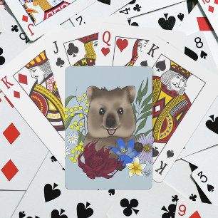Baraja De Cartas Quokka Feliz Australia Floral Azul