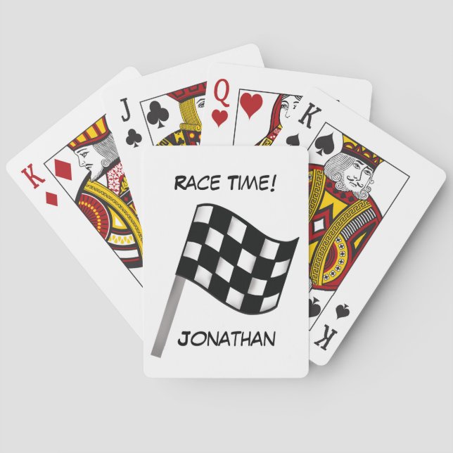 Baraja De Cartas Race Black White Checkpoint Flag Nombre personaliz (Reverso)