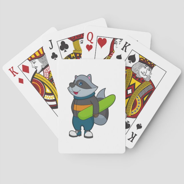 Baraja De Cartas Racoon como Snowboard con Snowboard (Reverso)