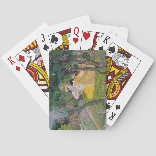 Baraja De Cartas Radha y Krishna se abrazan en un bosque de flores (Reverso)