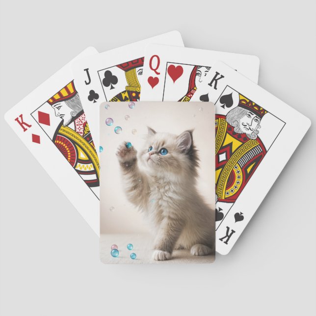 Baraja De Cartas Ragdoll Kitten Jugando Con Burbujas (Reverso)