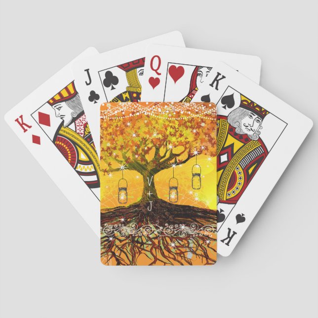 Baraja De Cartas Raíces de amor Romántico Boda de Árboles Rústicos (Reverso)