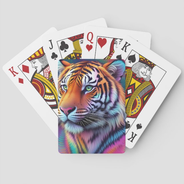 Baraja De Cartas Rainbow Neon Psychedelic Tiger Digital Painting  (Reverso)