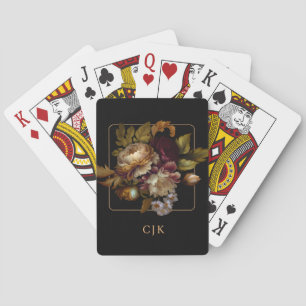 Baraja De Cartas Ramo Floral Oscuro del Viejo Mundo con Monograma
