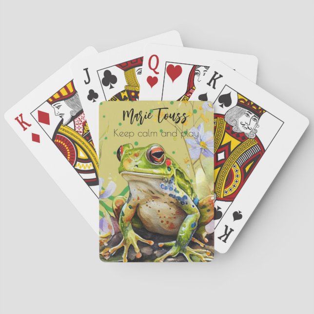 Baraja De Cartas Rana acuarela Personalizado divertida texto y nomb (Reverso)