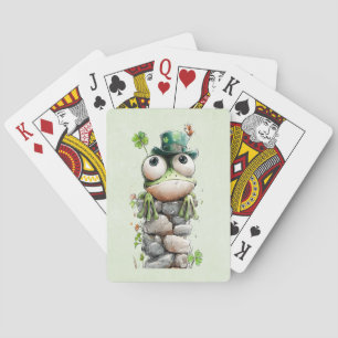 Baraja De Cartas Rana con sombrero verde y trébol adorable