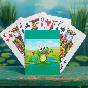 Baraja De Cartas Rana divertida guiñando en estanque de nenúfares