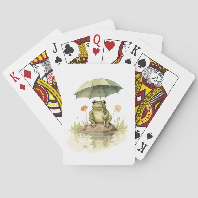 Baraja De Cartas Rana dulce con paraguas en el lago (Reverso)