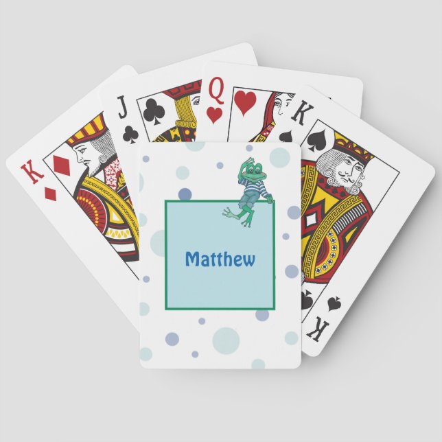 Baraja De Cartas Rana en jeans, cumpleaños, puntos de polka (Reverso)