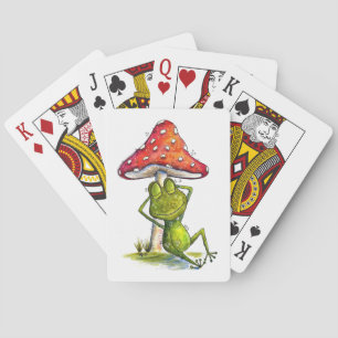 Baraja De Cartas Rana escabrosa bajo un hongo