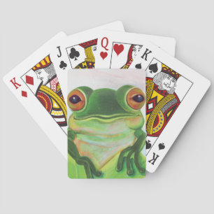 Baraja De Cartas Rana verde relajándose en el estanque