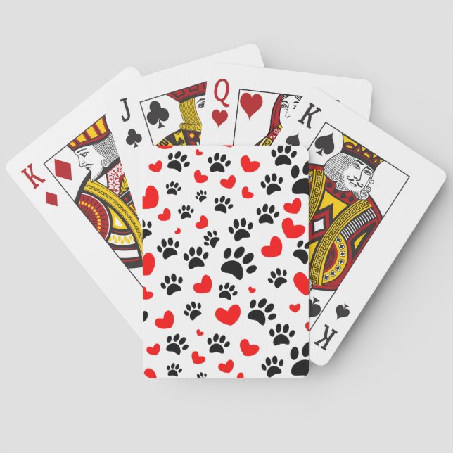 Baraja De Cartas Random Dog Paw Prints And Red Hearts (Reverso)