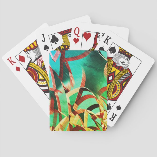 Baraja De Cartas Rasgos marrones sobre verde rústico y aguamarina (Reverso)