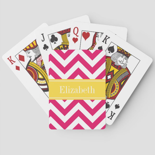 Baraja De Cartas Raspberry Lg Chevron Pineapple Name Monograma (Reverso)