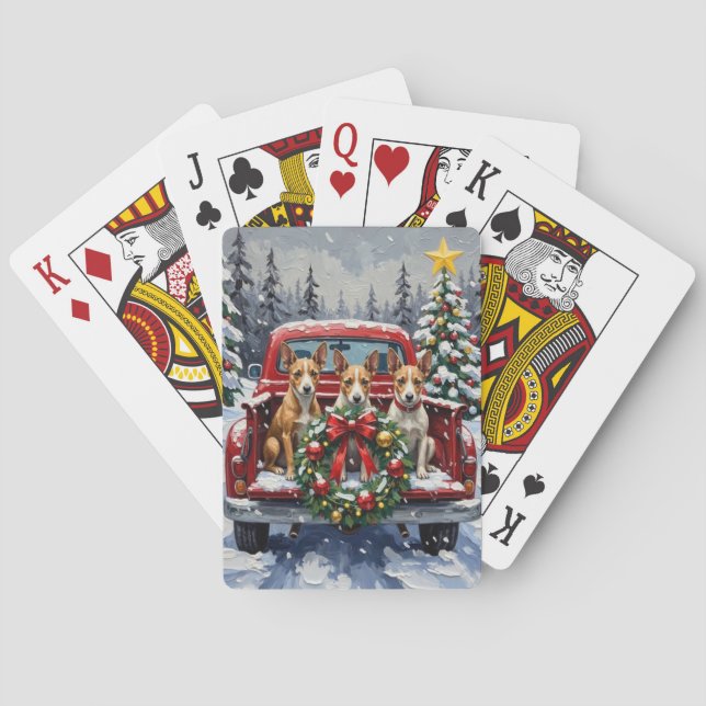 Baraja De Cartas Rat Terrier Christmas Red Truck Holiday (Reverso)