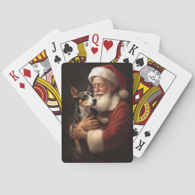 Baraja De Cartas Rat Terrier Con Santa Claus Navidades festivos (Reverso)