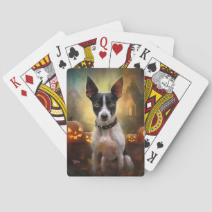 Baraja De Cartas Rat Terrier de Halloween con calabazas asustadas