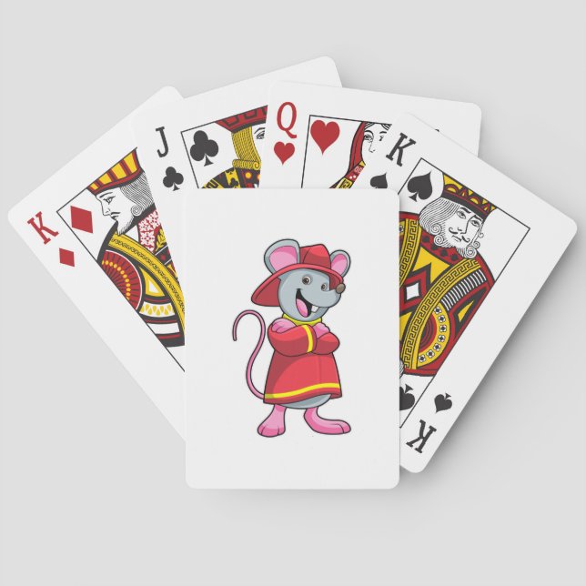Baraja De Cartas Ratón como bombero con casco (Reverso)
